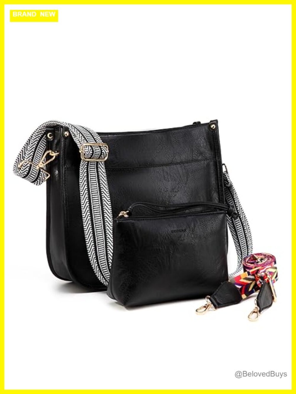 Trendy Vegan Leather Crossbody Hobo Bag with 2 Interchangeable Wide Straps